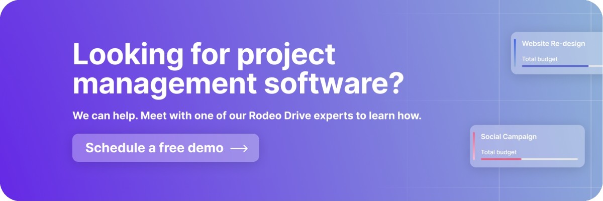 Purple gradient free trial banner that reads, 'Looking for project management software?'